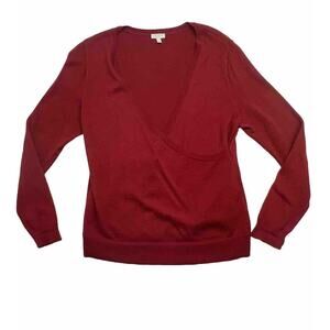 Talbots Faux Wrap‎ Sweater Red Womens Size Large Lightweight Long Sleeve Modal